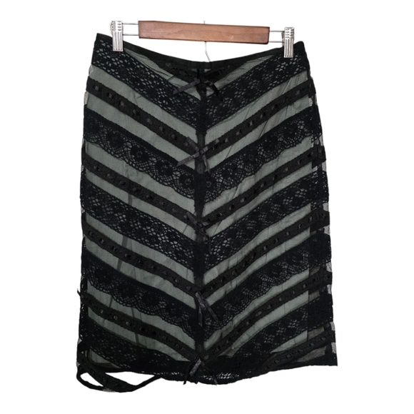 Vintage Y2k 90s Black and Baby Blue Lace Striped Skirt - Picture 1 of 6